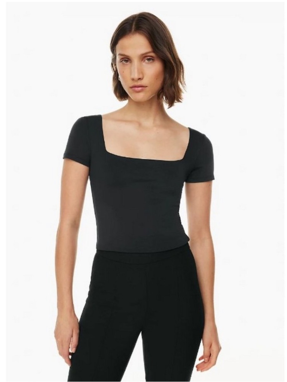 Aritzia Contour Black Square Neck Short Sleeve Double Layer Size Medium